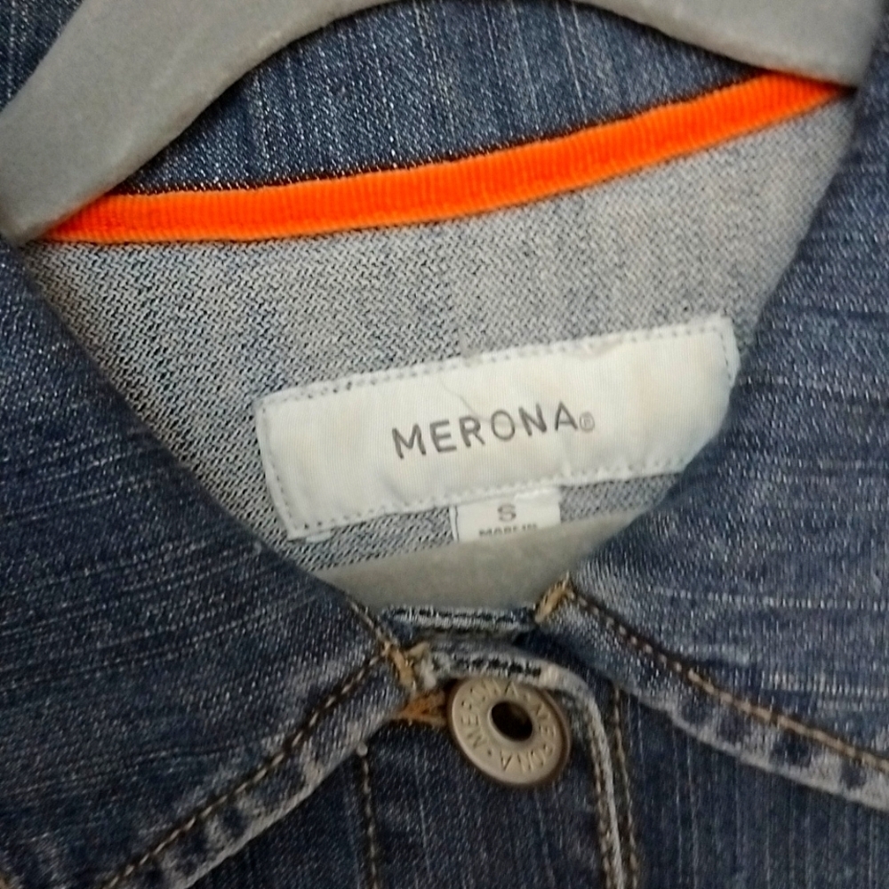 Merona Kids Small Denim Jacket Orange Trim - Picture 2 of 3
